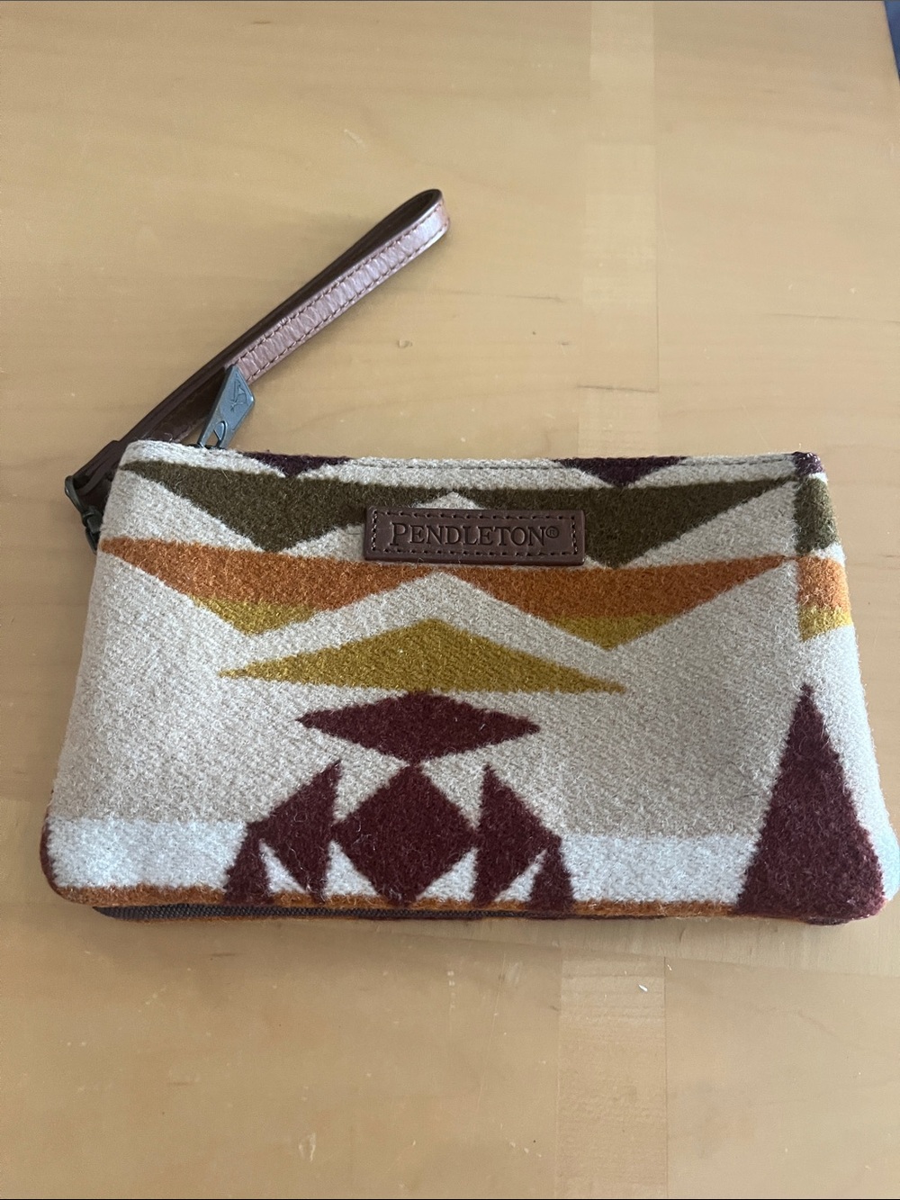 Pendleton Wool Tribal Wristlet Clutch in Cream, Brown & Mustard
